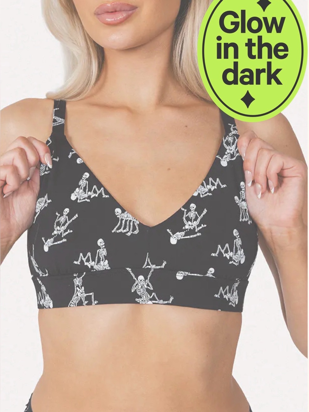 Glow-in-the-Dark Black Skeleton Bralette XL